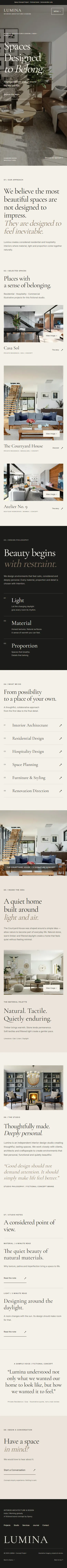 Full mobile layout of the Lumina Interiors concept