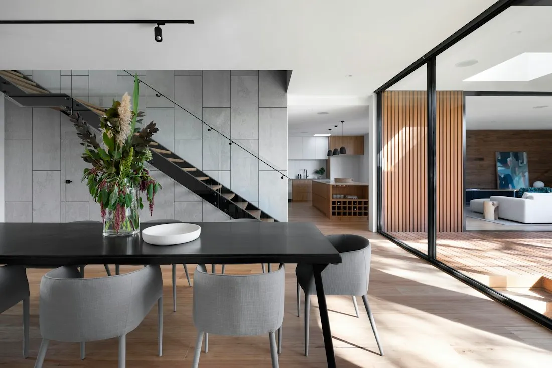Natural light and warm neutral materials in a contemporary residence